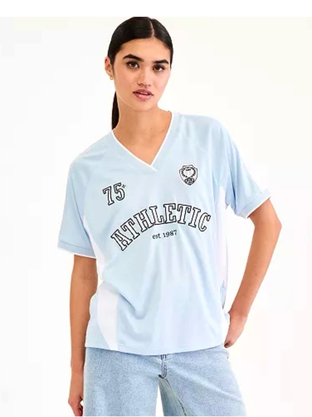 Bar III Light Blue Athletic V-Neck Women's Top
